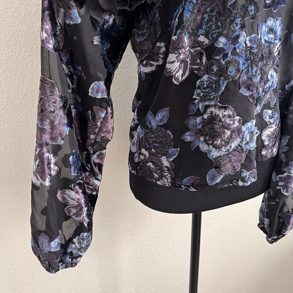Womens Small Blouse Dark Floral Sheer Velvet Burnout Detached Sleeves Whimsigoth - Picture 4 of 9